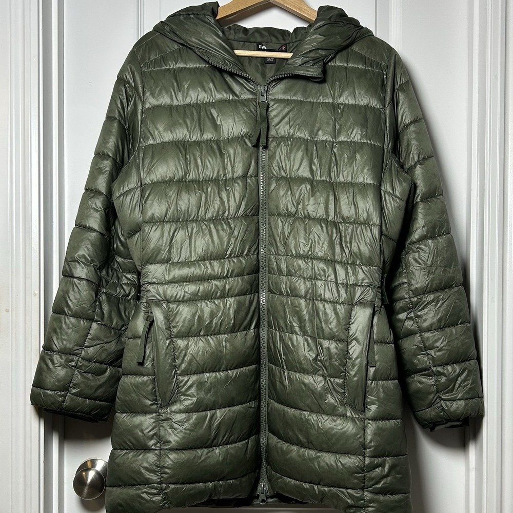 SwissTech Olive Green‎ Longline Hooded Puffer Coat Gorpcore Granola Girl Style